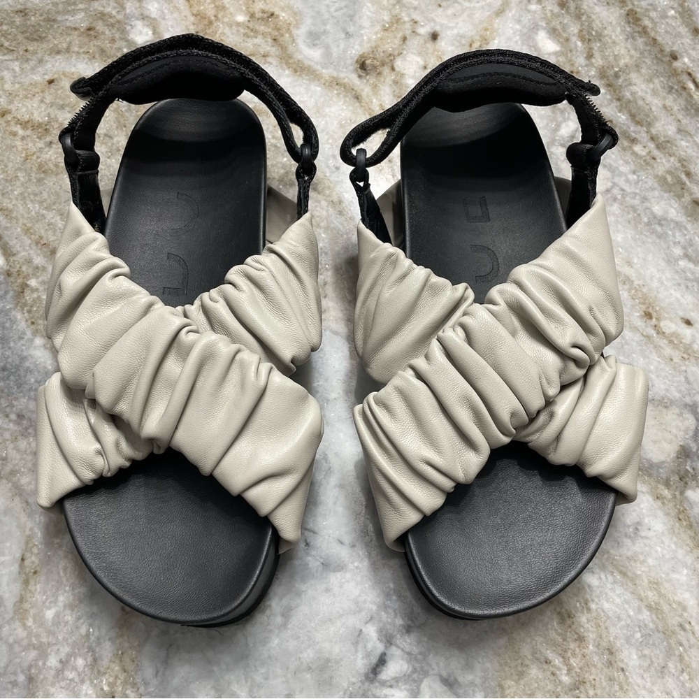 Adolfo Dominguez Taupe Rubber And Leather Crossed Sandal